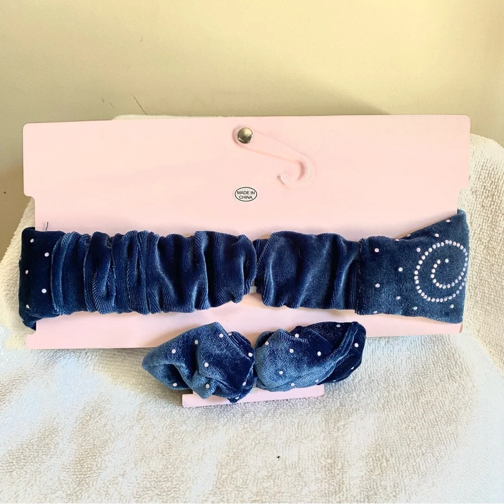 Juicy Couture 2pc Royal Blue Headband and Scrunchie Set with crystal detail NEW